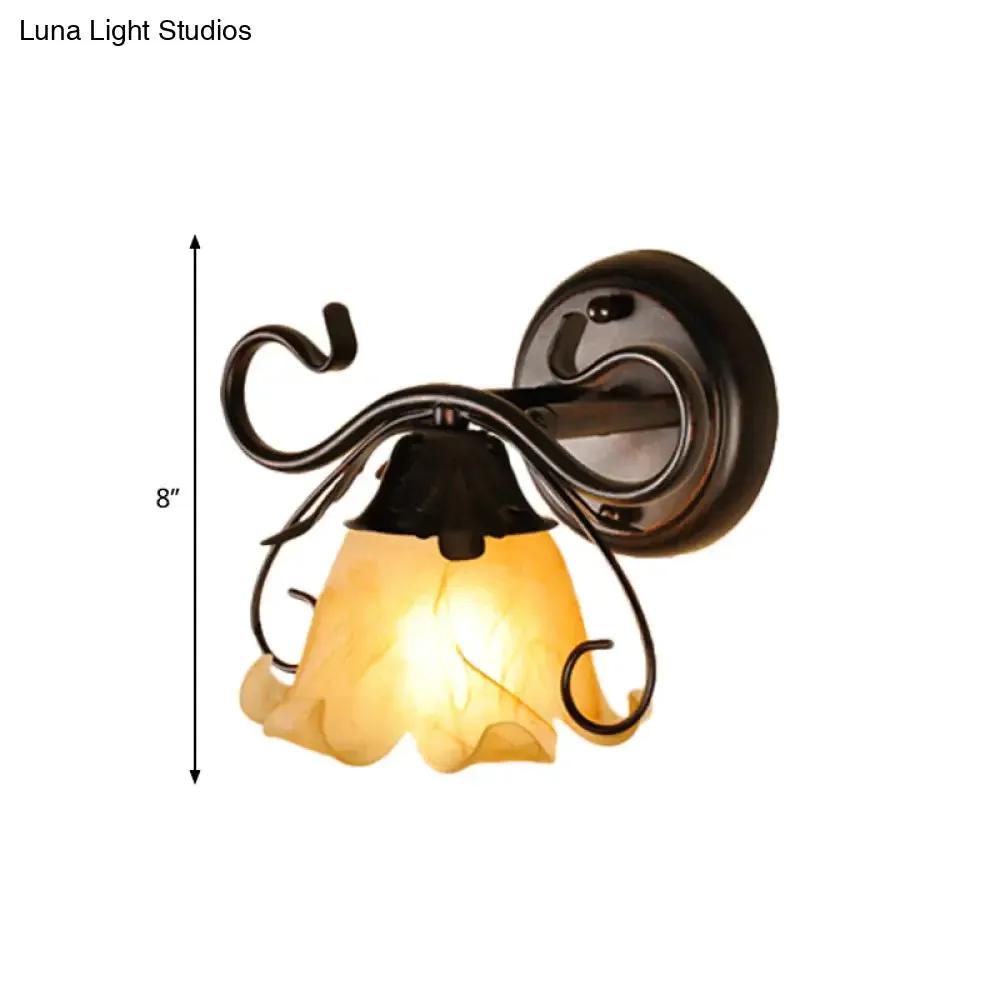 Modern Floral Yellow Glass Vanity Wall Sconce - Stylish 1/2/3-Light - Black Finish Wall Mount Lighting