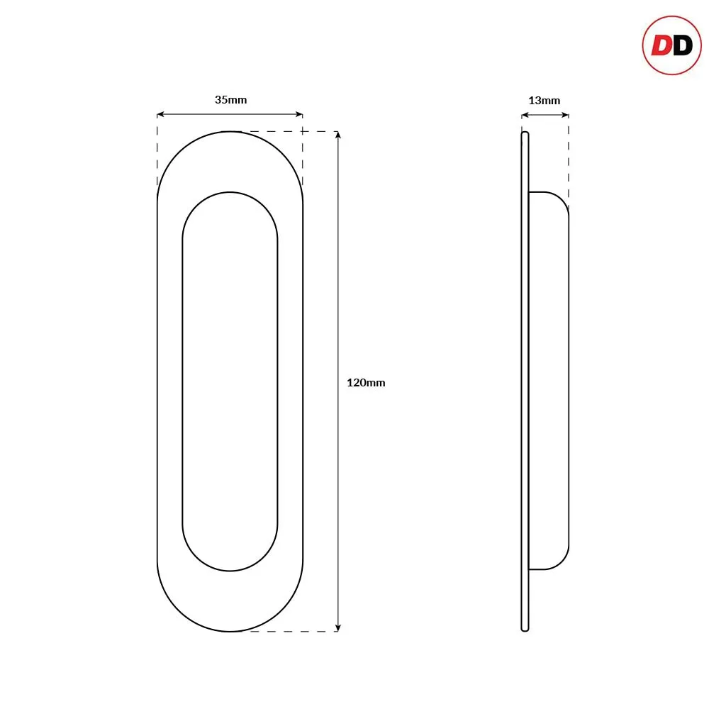 One Pair of Burbank 120mm Sliding Door Oval Flush Pulls - Satin Stainless Steel