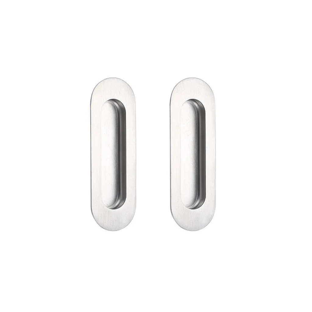 One Pair of Burbank 120mm Sliding Door Oval Flush Pulls - Satin Stainless Steel