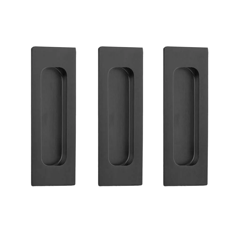 Pack of Three Chester 120mm Sliding Door Oblong Flush Pulls - Matt Black Finish