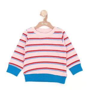 Pink Sweatshirt with Red and Blue Stripes