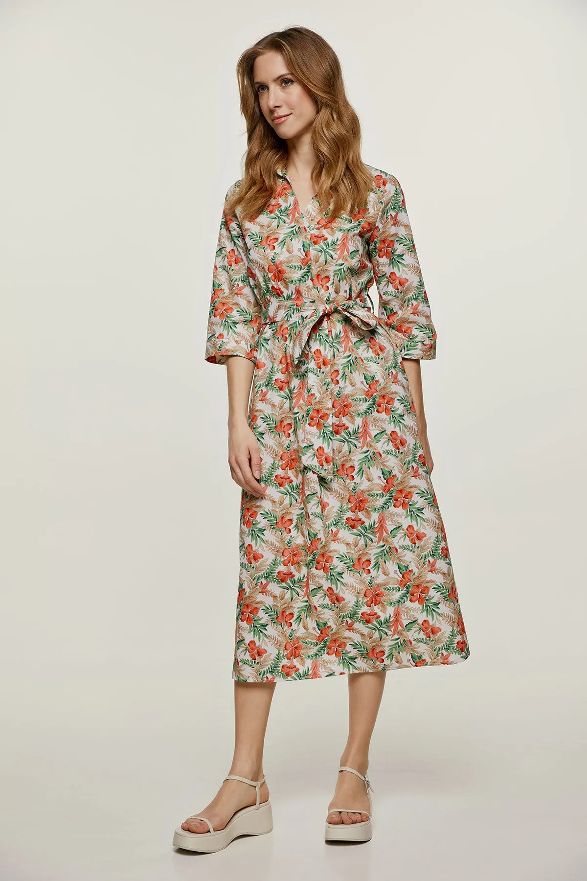 Print Poplin Style Midi Dress