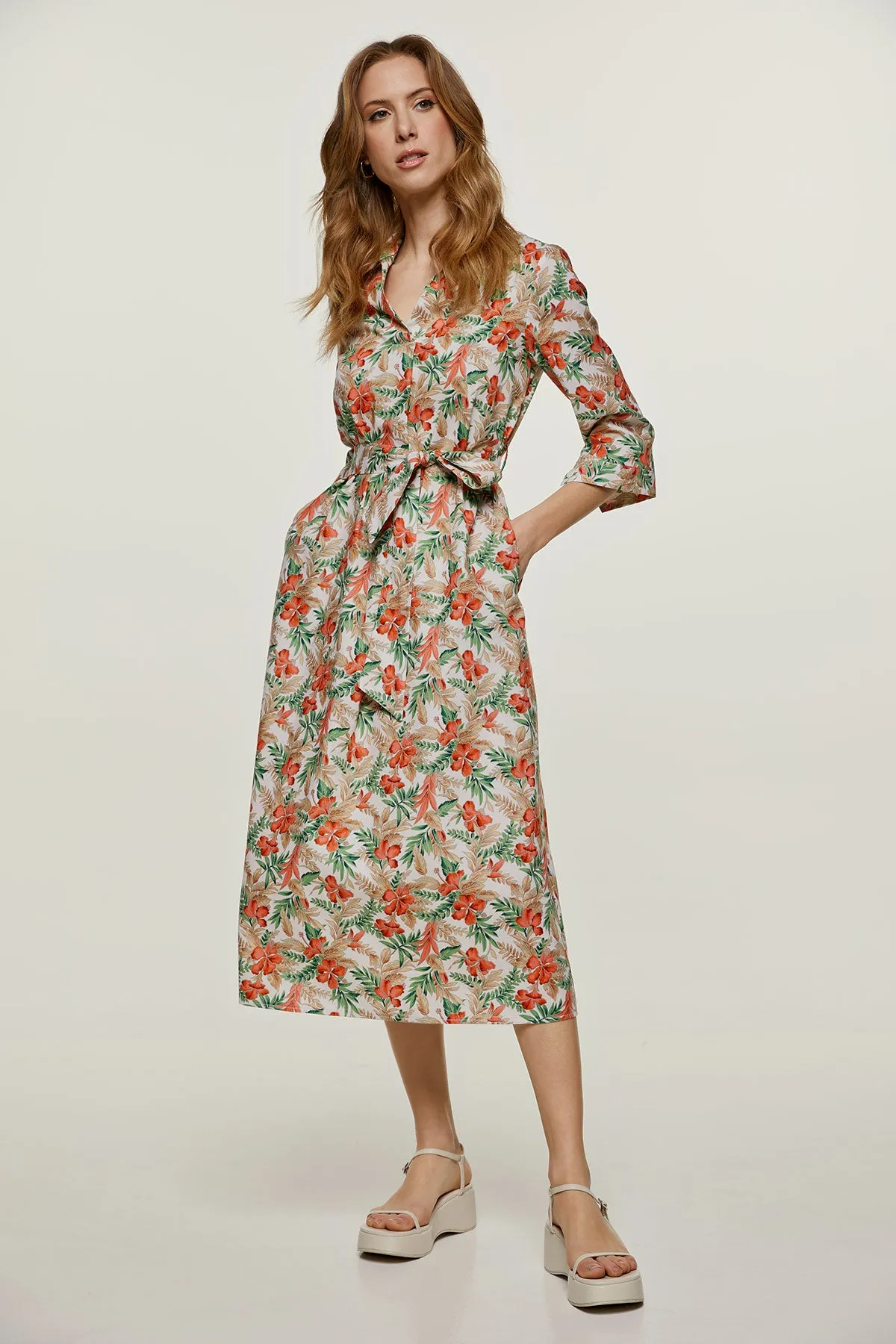 Print Poplin Style Midi Dress