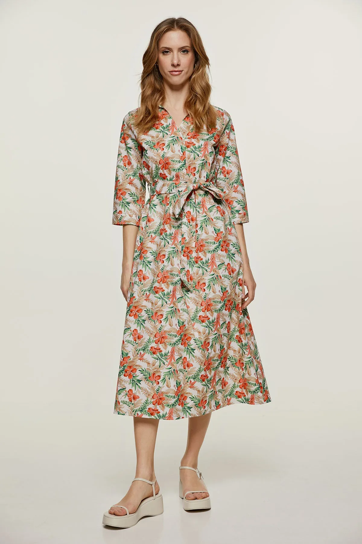 Print Poplin Style Midi Dress