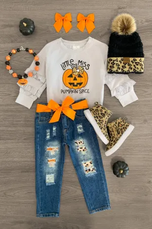 "Little Miss Pumpkin Spice" Sequin Denim Pant Set