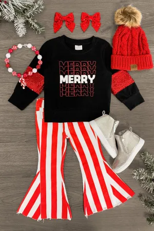 "Merry" Stripe Denim Bell Bottom Set