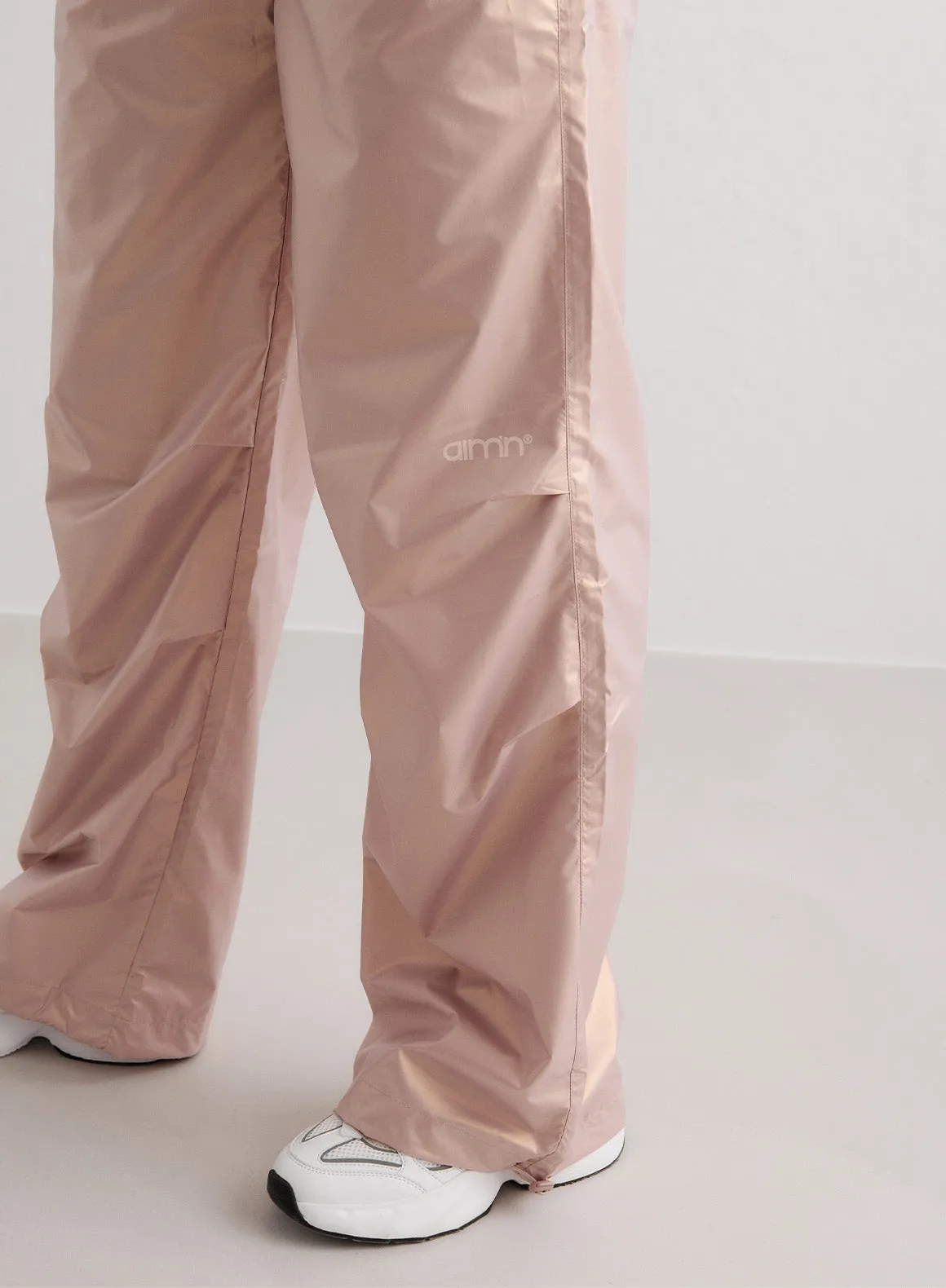 Rose Metallic Plain Parachute Pants