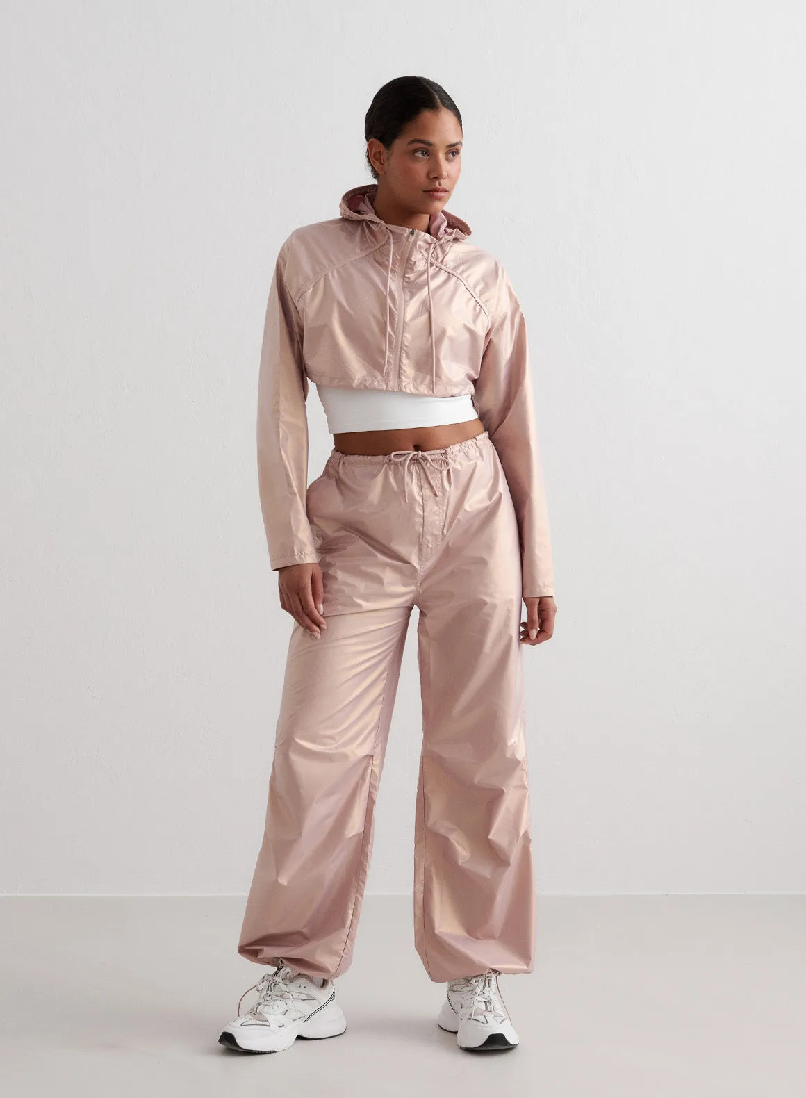 Rose Metallic Plain Parachute Pants