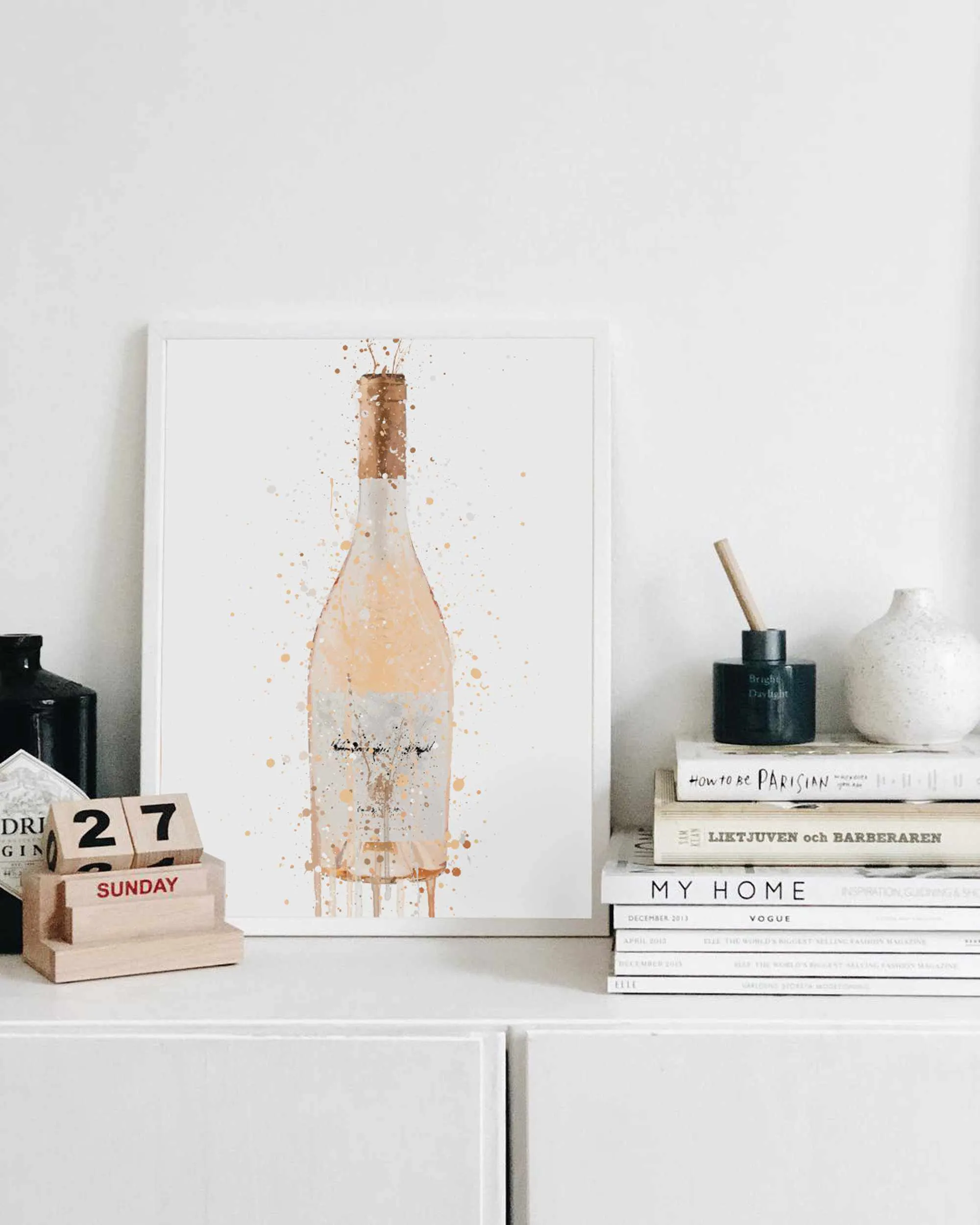 Rose Wine Bottle Wall Art Print 'Peach Dream'