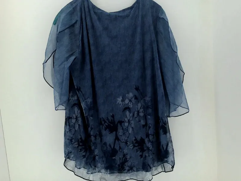 Sese Code Fashion Womens Blouses 3/4 Ruffle Sleeve Top Color Blue Size Large