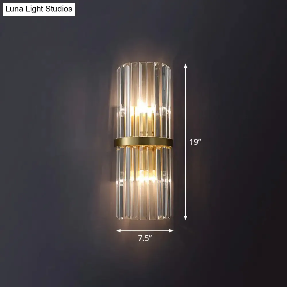 Simplicity Prismatic Crystal Brass Sconce Wall Lamp: Half Cylinder Shape with 2-Head Lighting