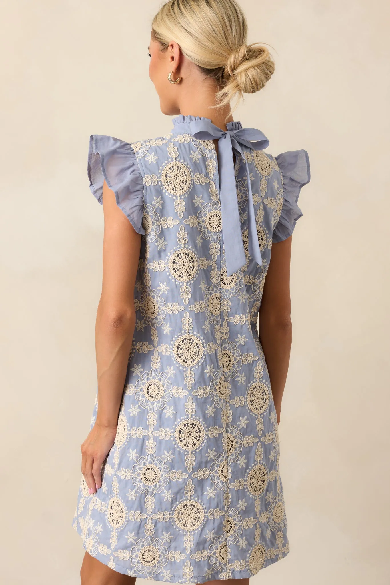 Skyview Serenity Cotton Dusty Blue Embroidered Mini Dress