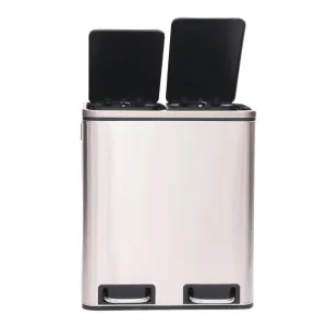 Soft Close Stainless Steel Double Trash Can - 30 Liters (7,9 Gallons)