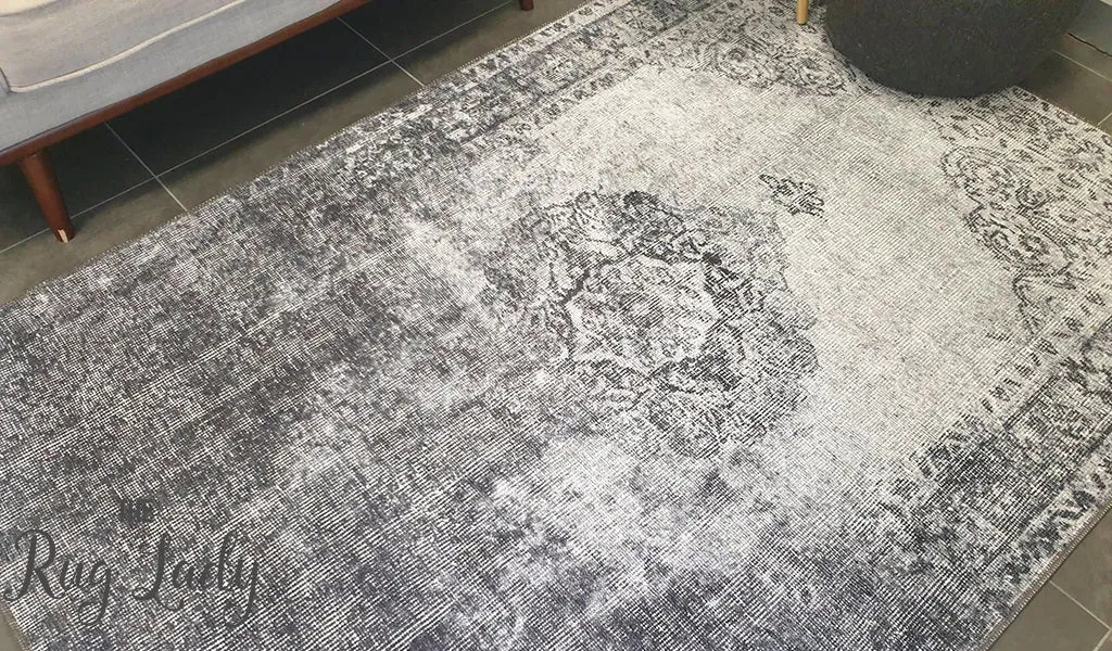 Spirit Charcoal Grey Faded Wash Medallion Transitional Rug