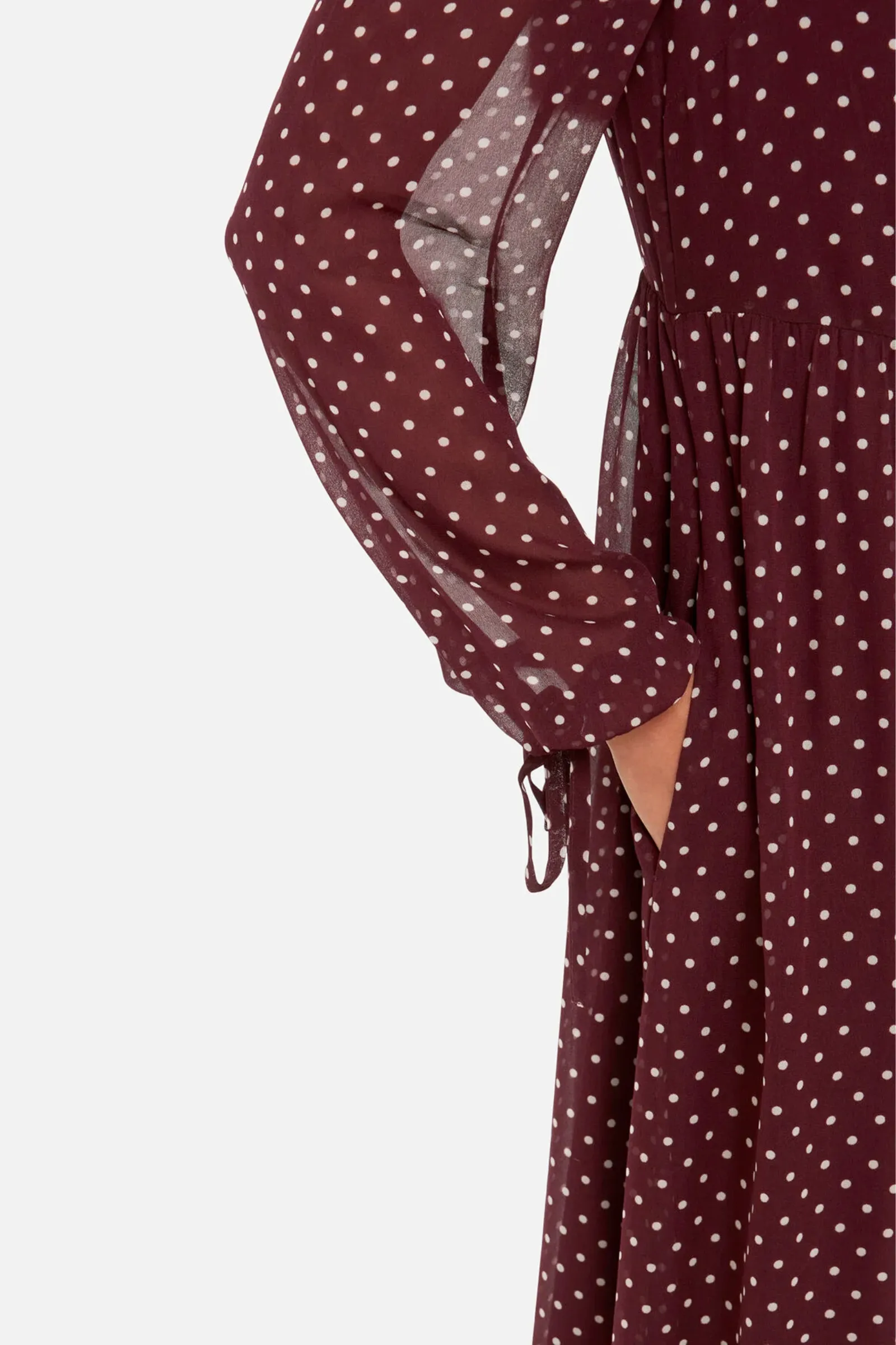 Spot Print Trapeze Midi Dress - Burgundy/ Multi