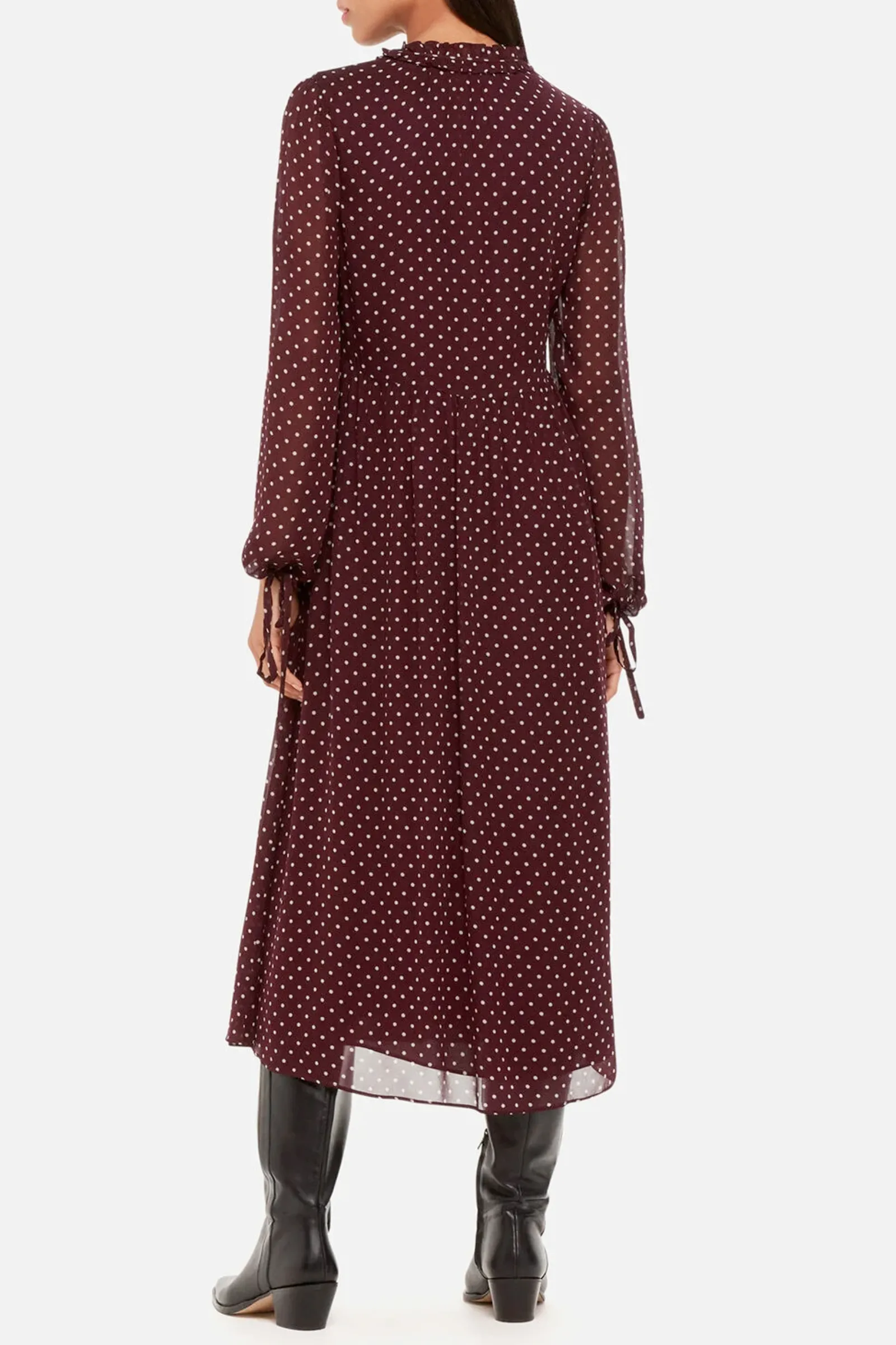 Spot Print Trapeze Midi Dress - Burgundy/ Multi