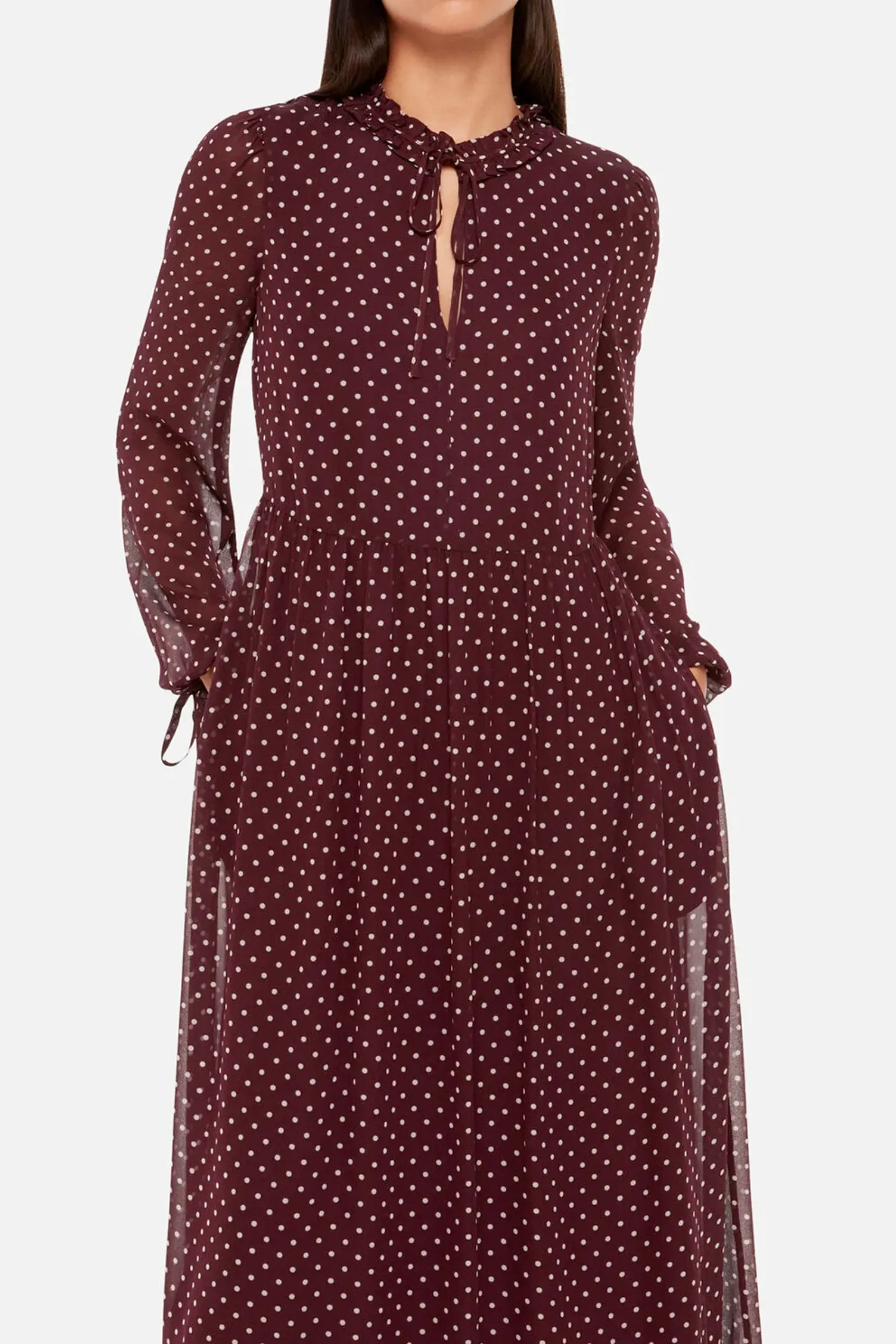 Spot Print Trapeze Midi Dress - Burgundy/ Multi