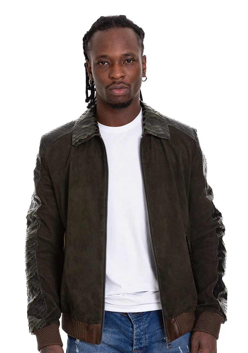 The Albendin Green Leather Men  Jacket