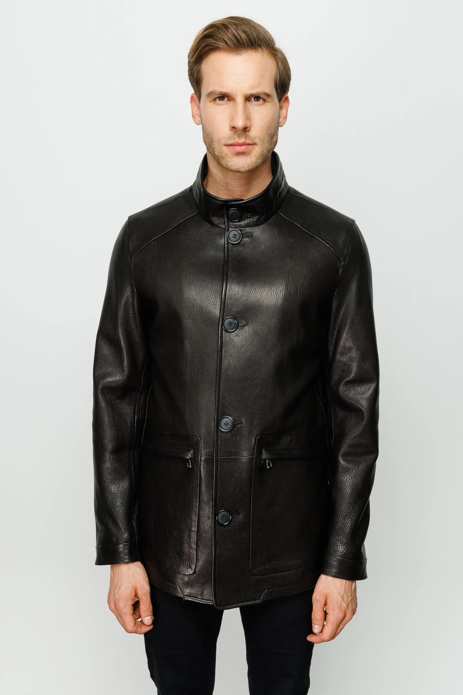 The Barclay Black Leather Men Jacket