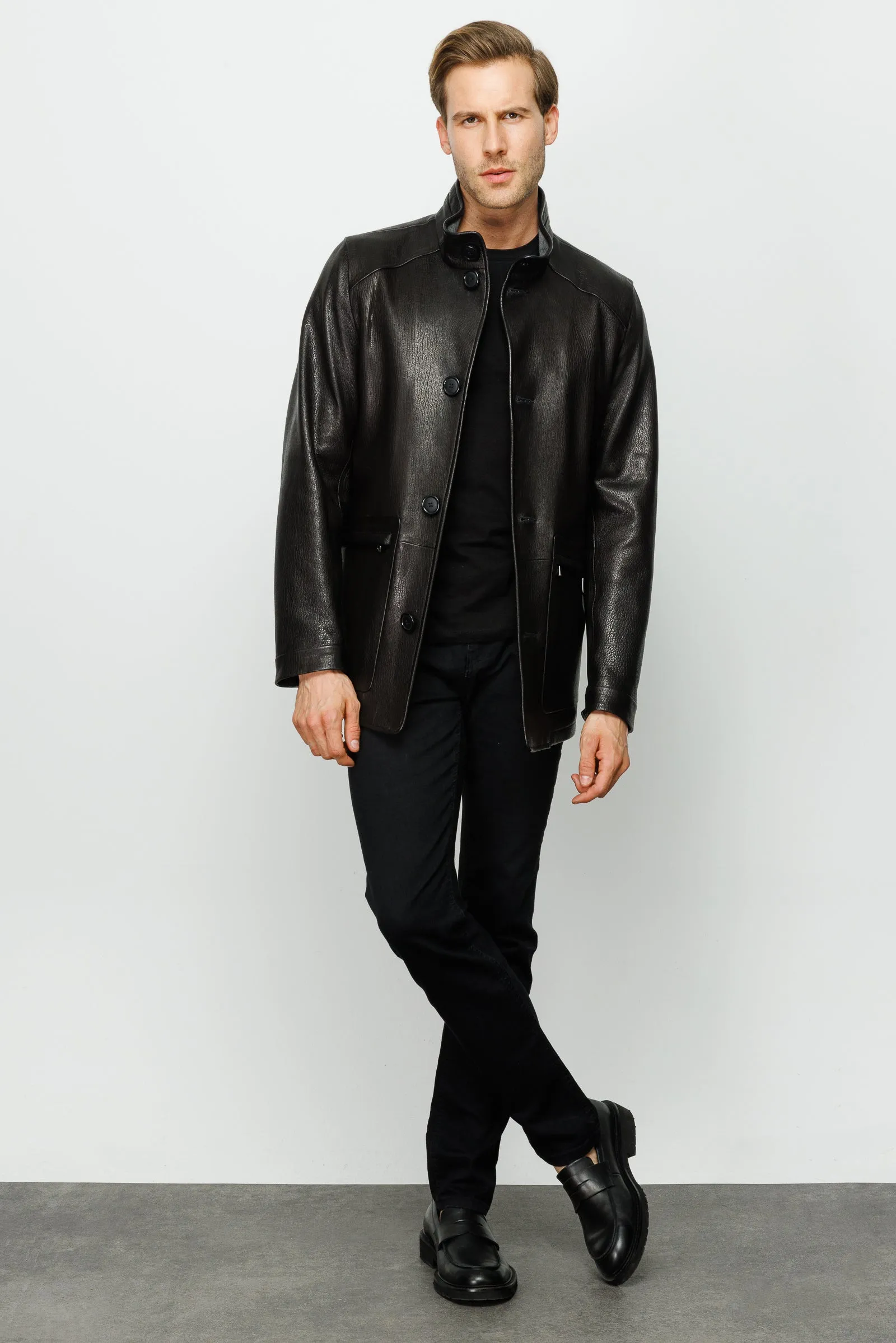 The Barclay Black Leather Men Jacket