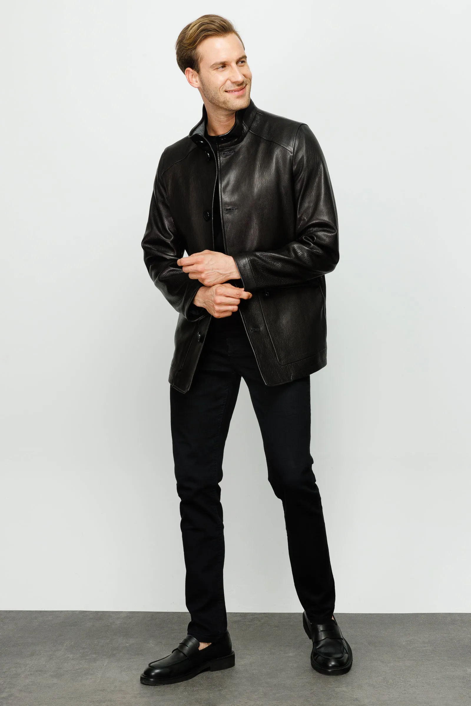 The Barclay Black Leather Men Jacket