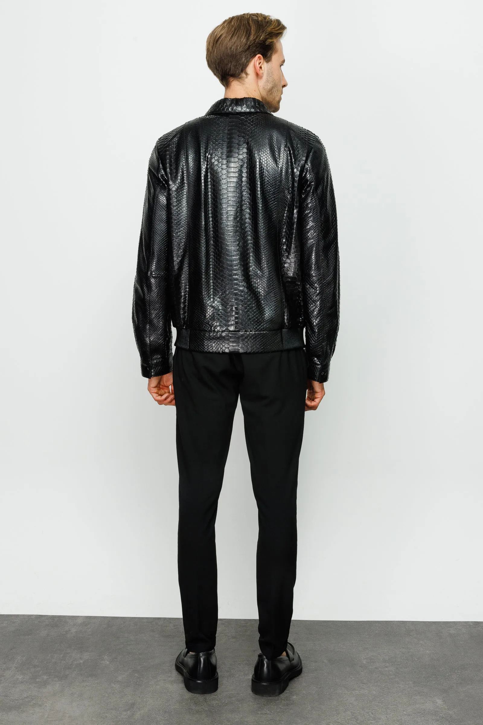 The Claribel Pythn Black Skin Leather Men Jacket