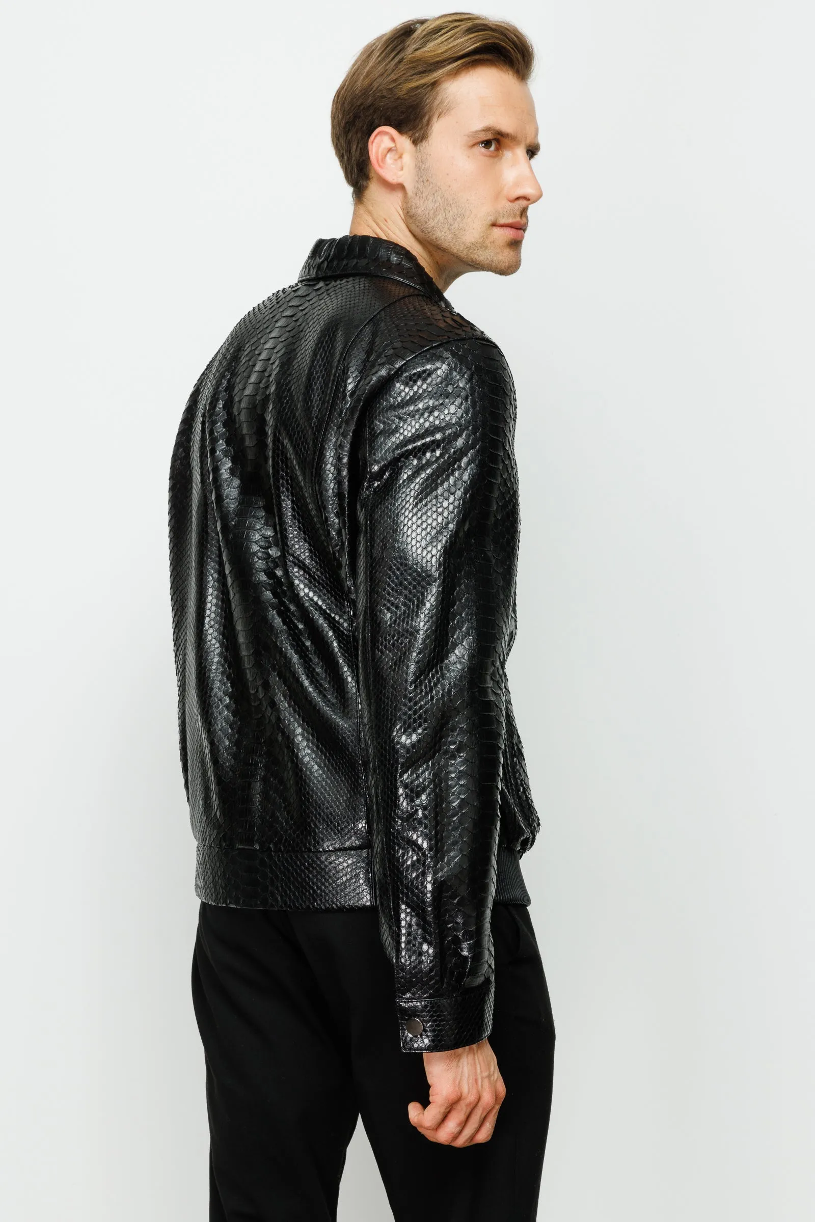 The Claribel Pythn Black Skin Leather Men Jacket