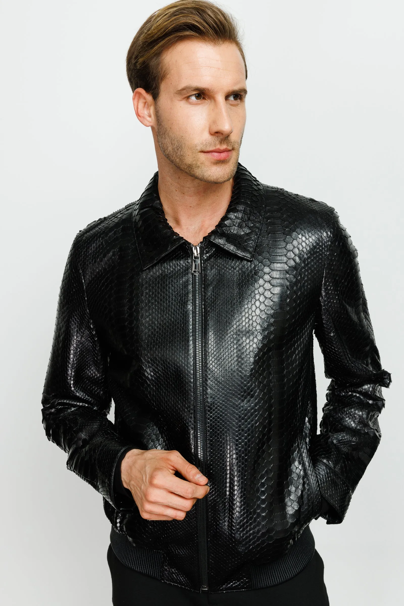 The Claribel Pythn Black Skin Leather Men Jacket