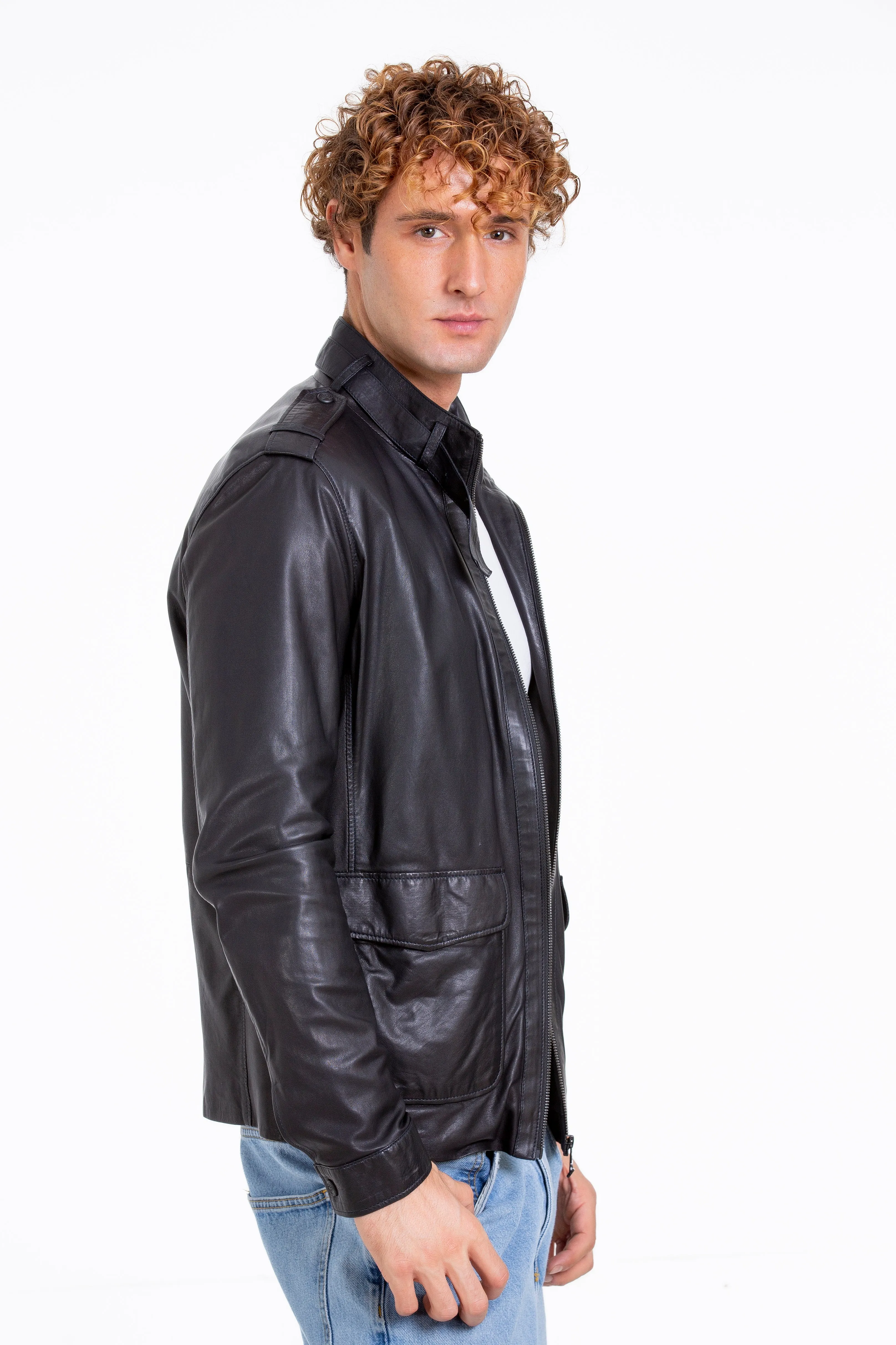 The Karabanchel Navy Blue Leather Men Jacket