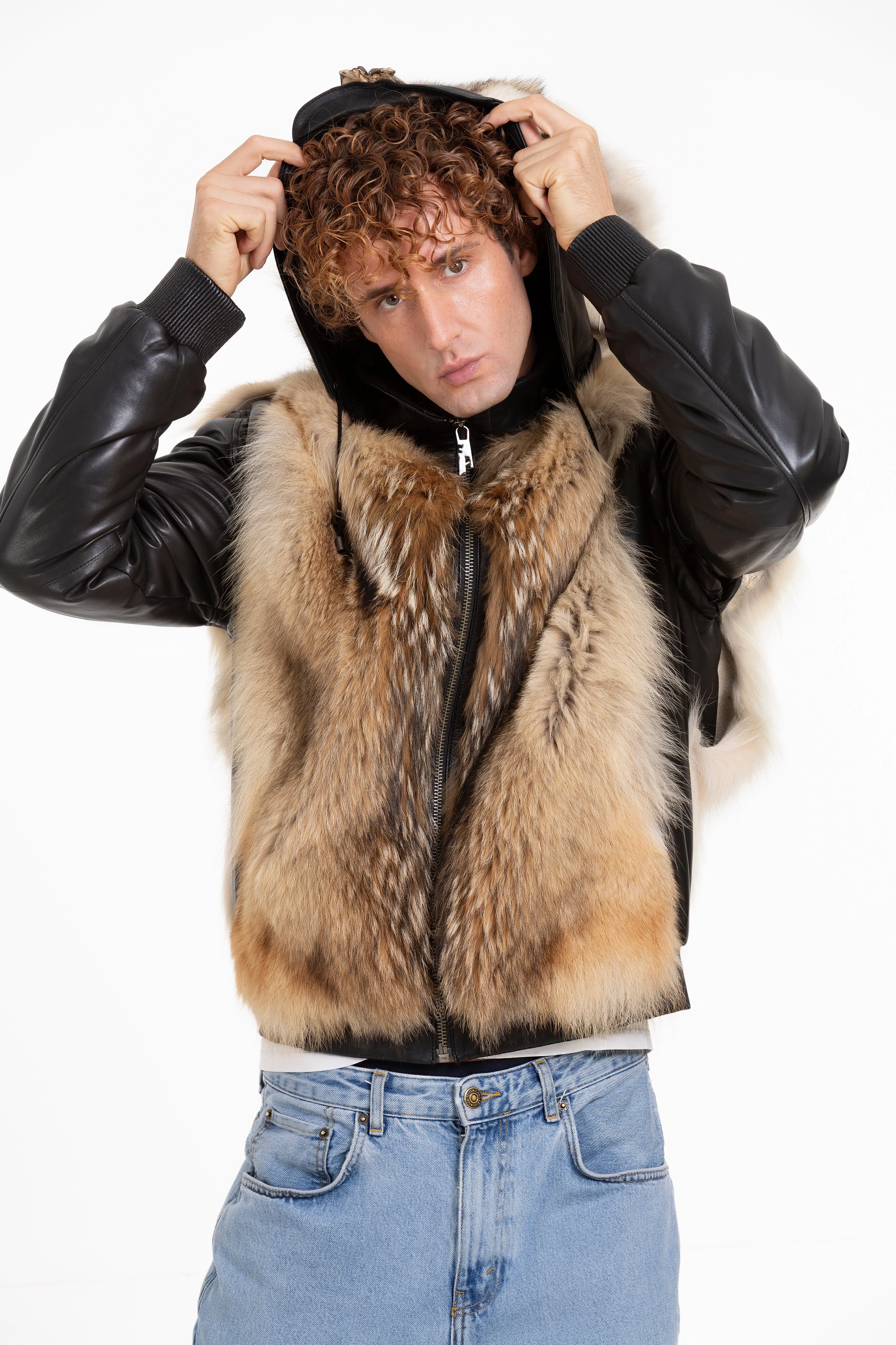 The Melbourne Pure Wolf Fur Leather Black Men Jacket