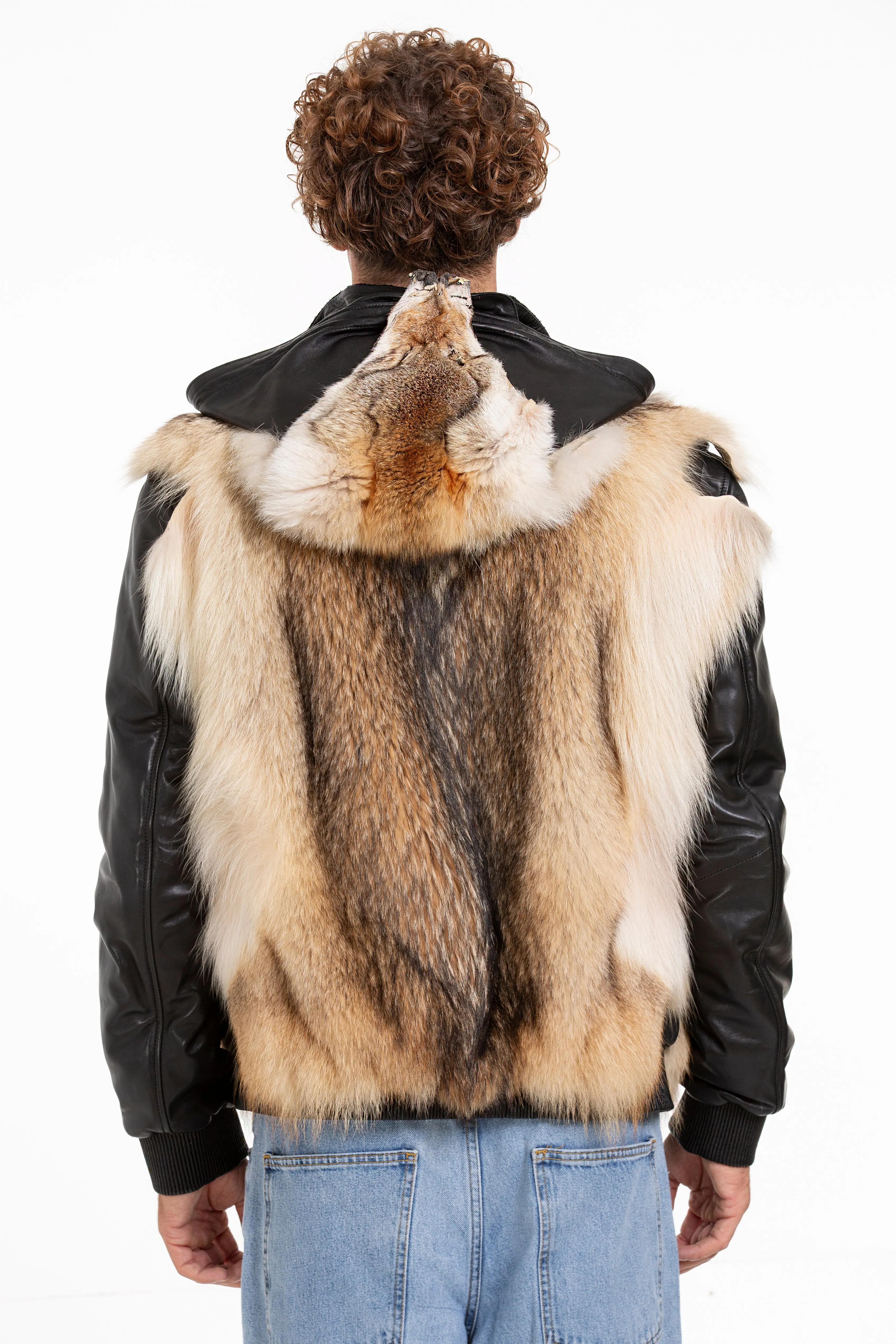 The Melbourne Pure Wolf Fur Leather Black Men Jacket