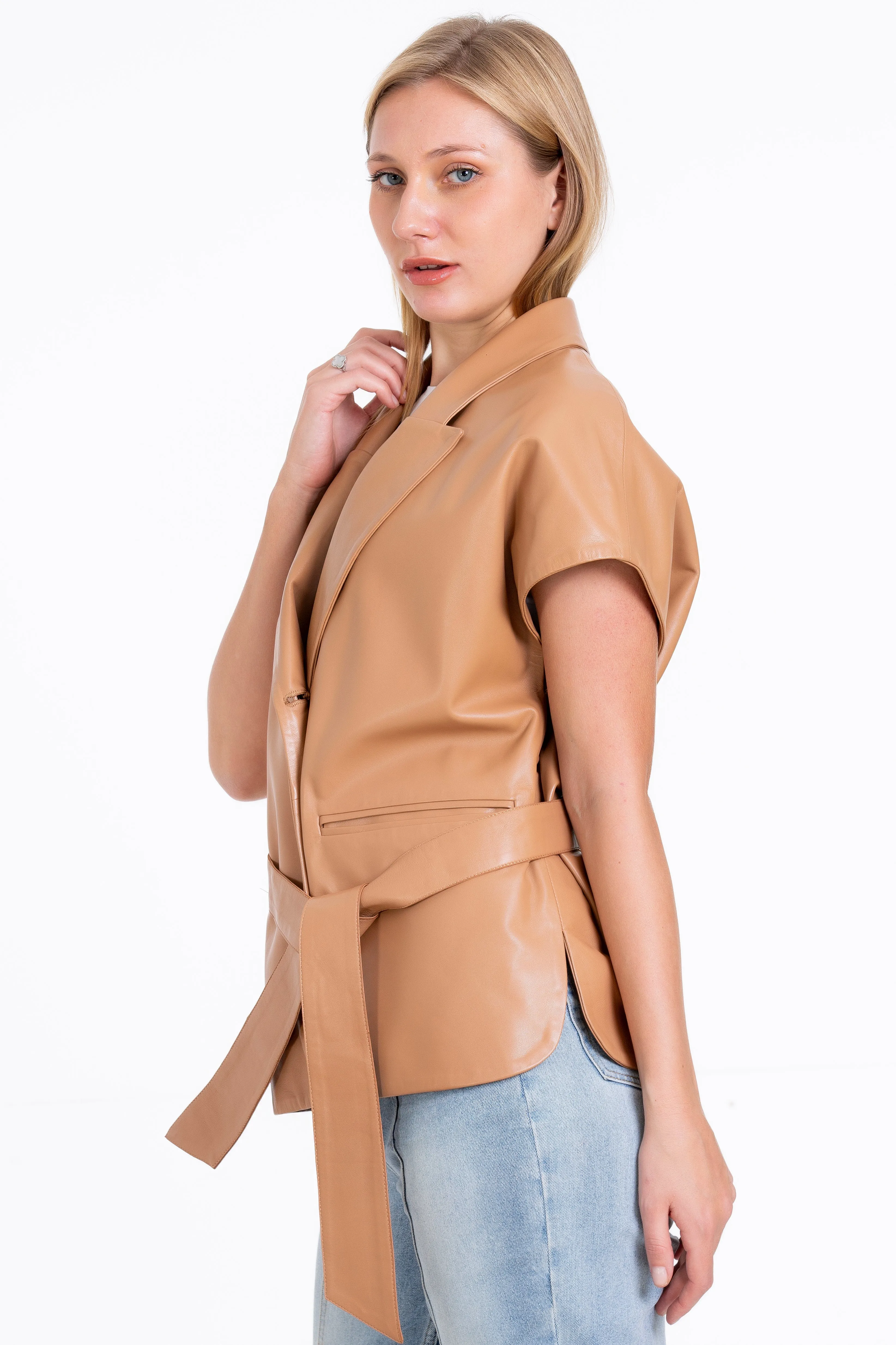 The Smithfield Leather Cookie Wraparound Vest Women Jacket