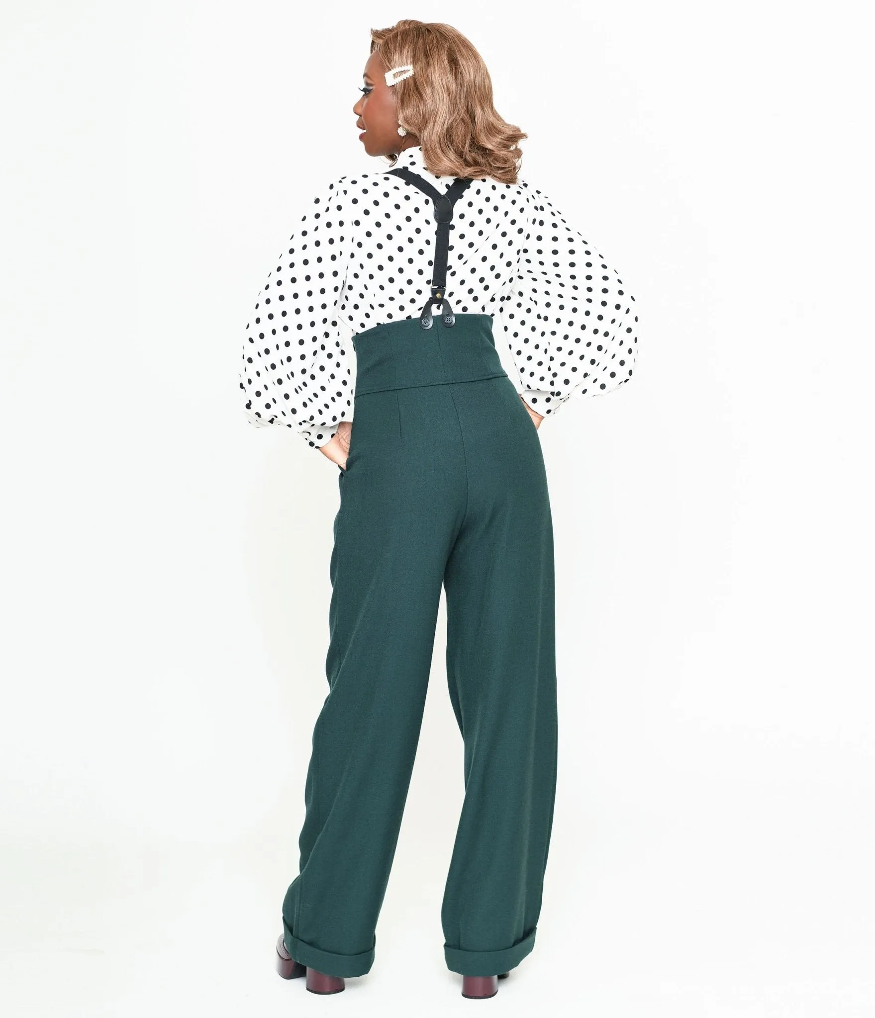 Unique Vintage Dark Emerald Thelma Suspender Pants