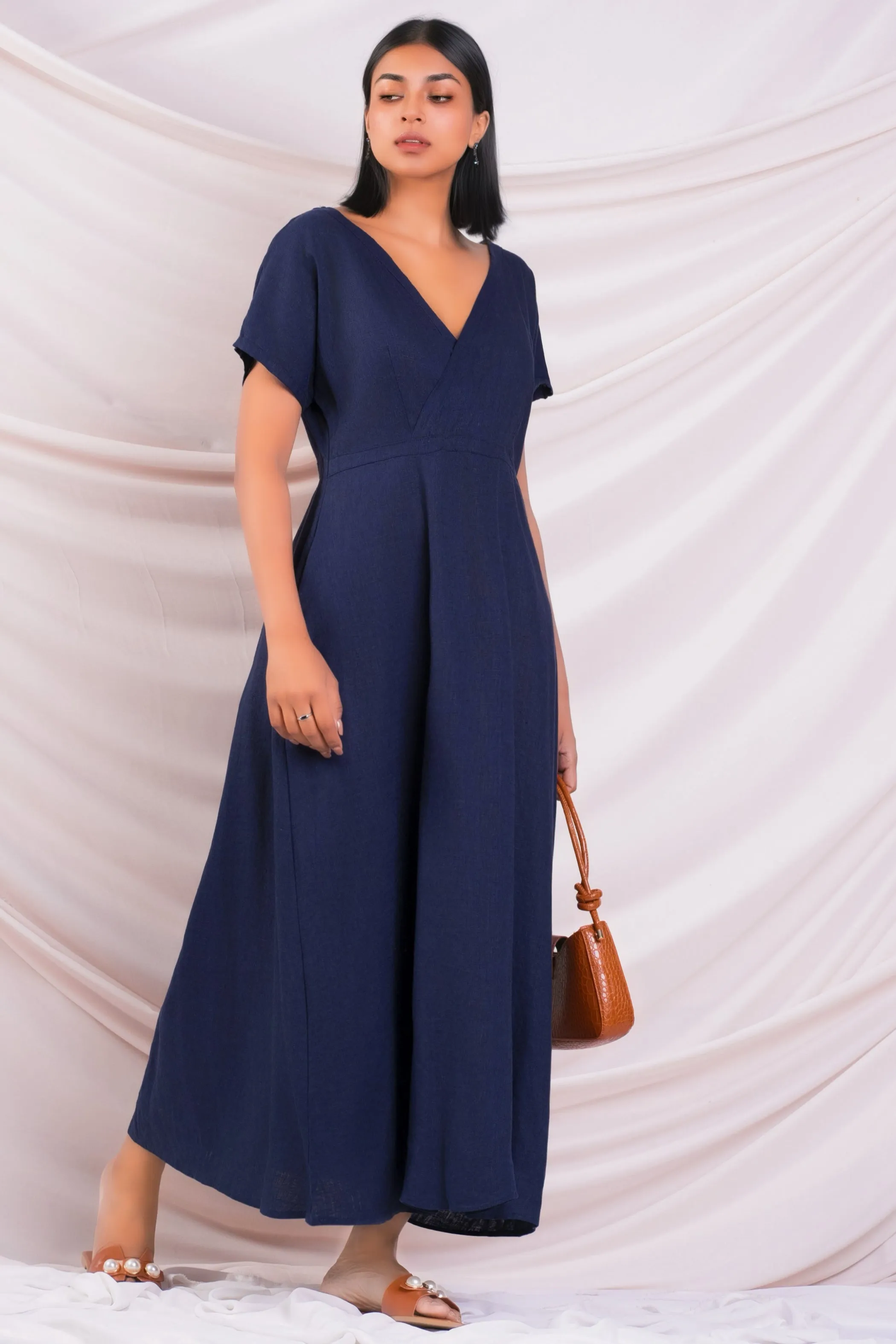 V Neck Linen Maxi Dress