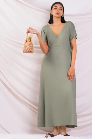 V Neck Linen Maxi Dress