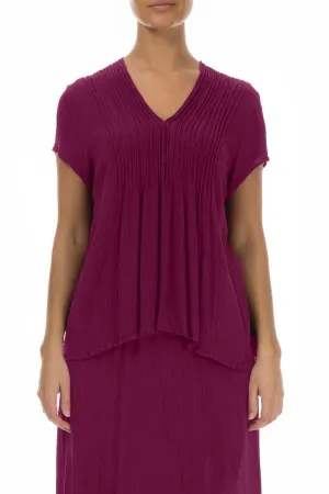 V-Neck Magenta Silk Viscose Blouse