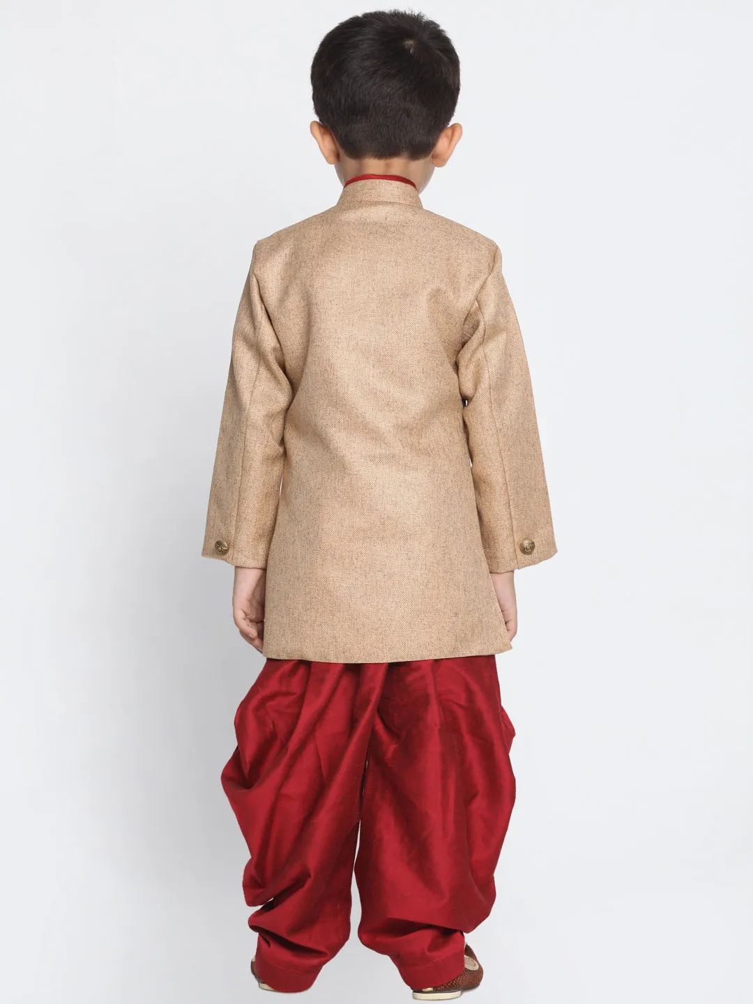 Vastramay Cotton Blend Brown and Maroon Baap Beta Sherwani