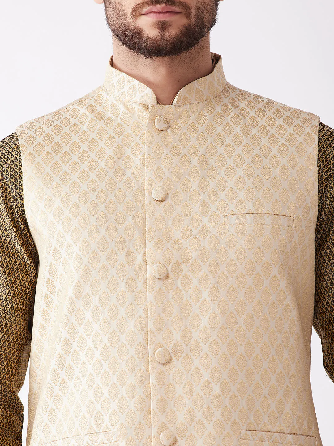 VASTRAMAY Cream Silk Jacket Kurta Dhoti Set