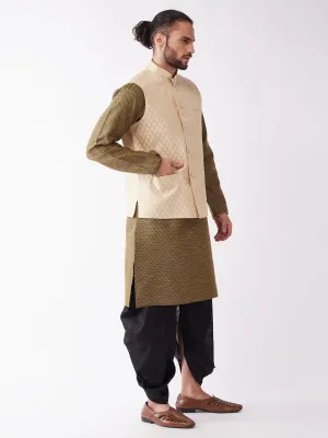 VASTRAMAY Cream Silk Jacket Kurta Dhoti Set