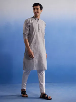 VASTRAMAY Grey Handloom Cotton Kurta Pyjama