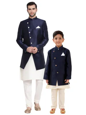 VASTRAMAY Navy Blue Baap Beta Combo Set