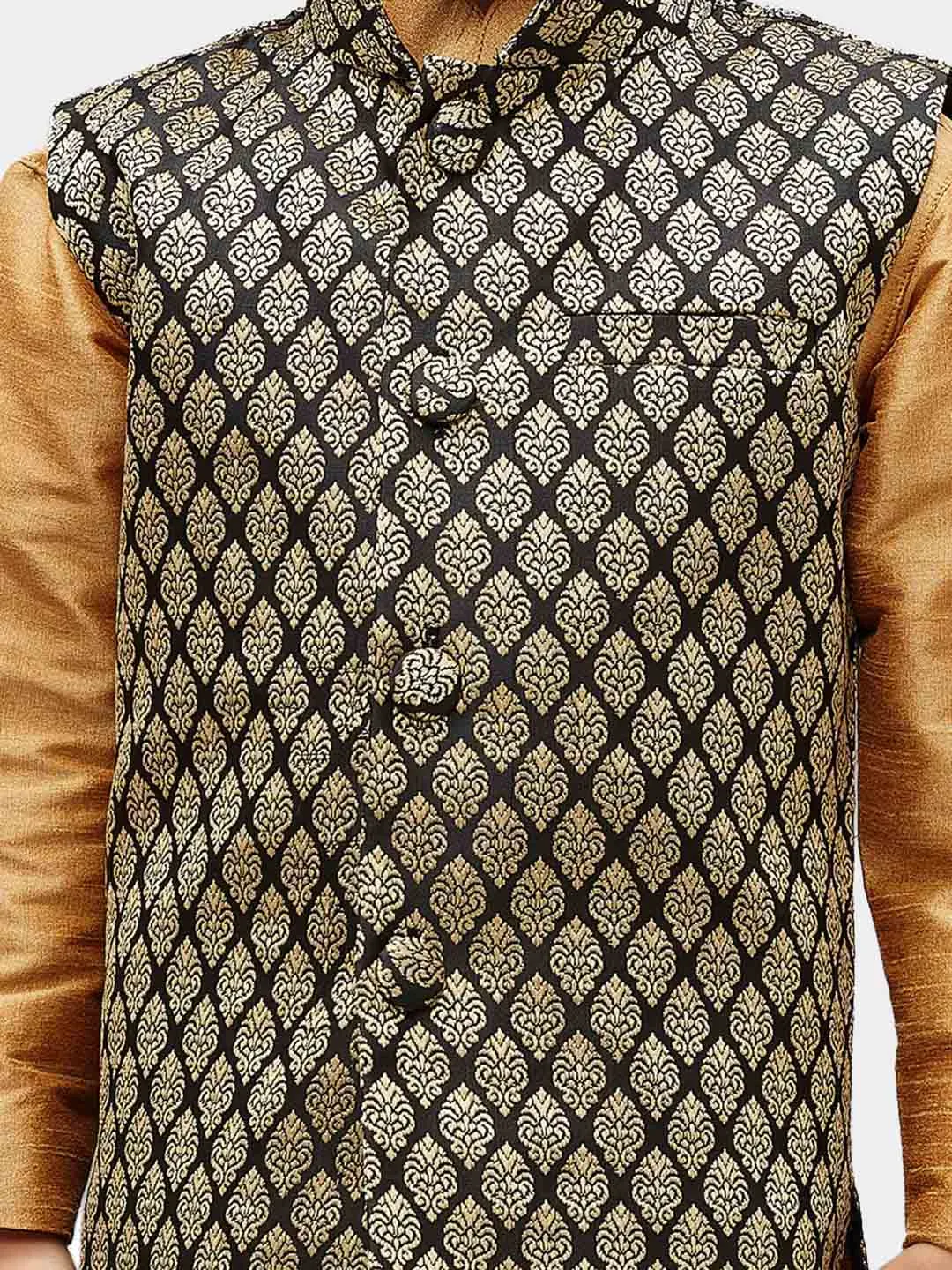 Vastramay Silk Blend Black and Gold Baap Beta Ethnic Jacket