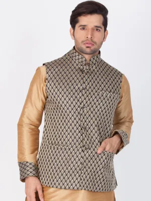 Vastramay Silk Blend Black and Gold Baap Beta Ethnic Jacket