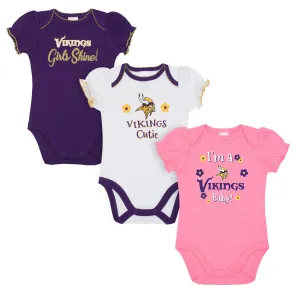 Vikings Girls Shine 3 Pack Short Sleeved Onesies