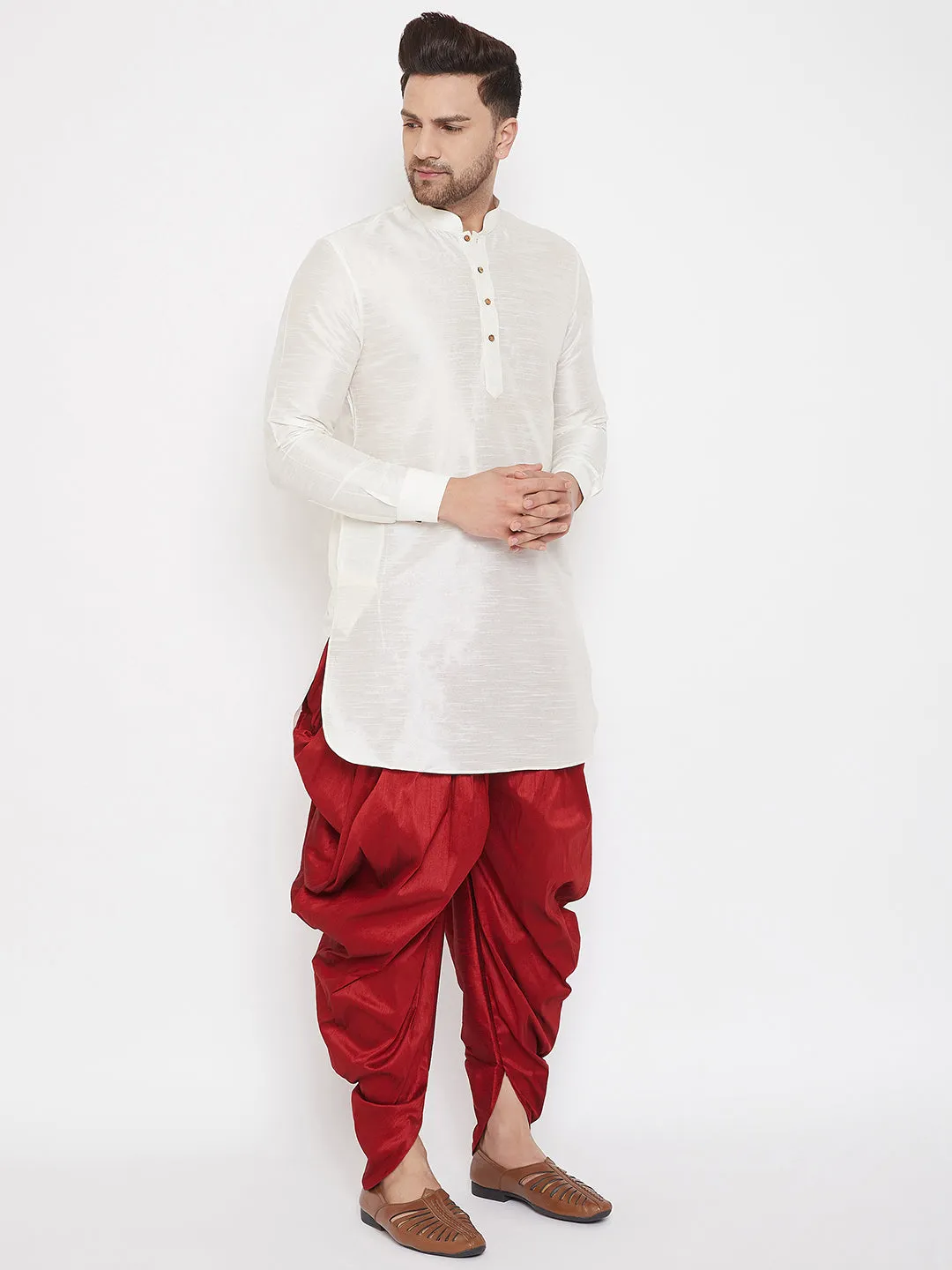 VM BY Vastramay Men's Maroon Dhoti Pants