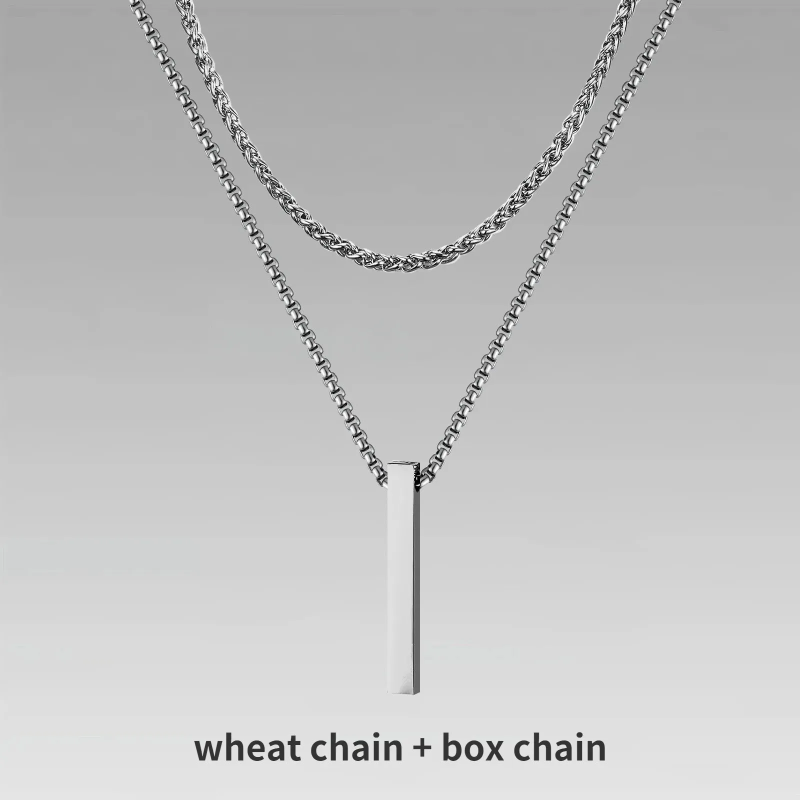 Vnox 3D Vertical Bar Necklaces for Men, Layering Stainless Steel Geometric Pendant, Layered Wheat Rope Cuban Chain, Boy Collar