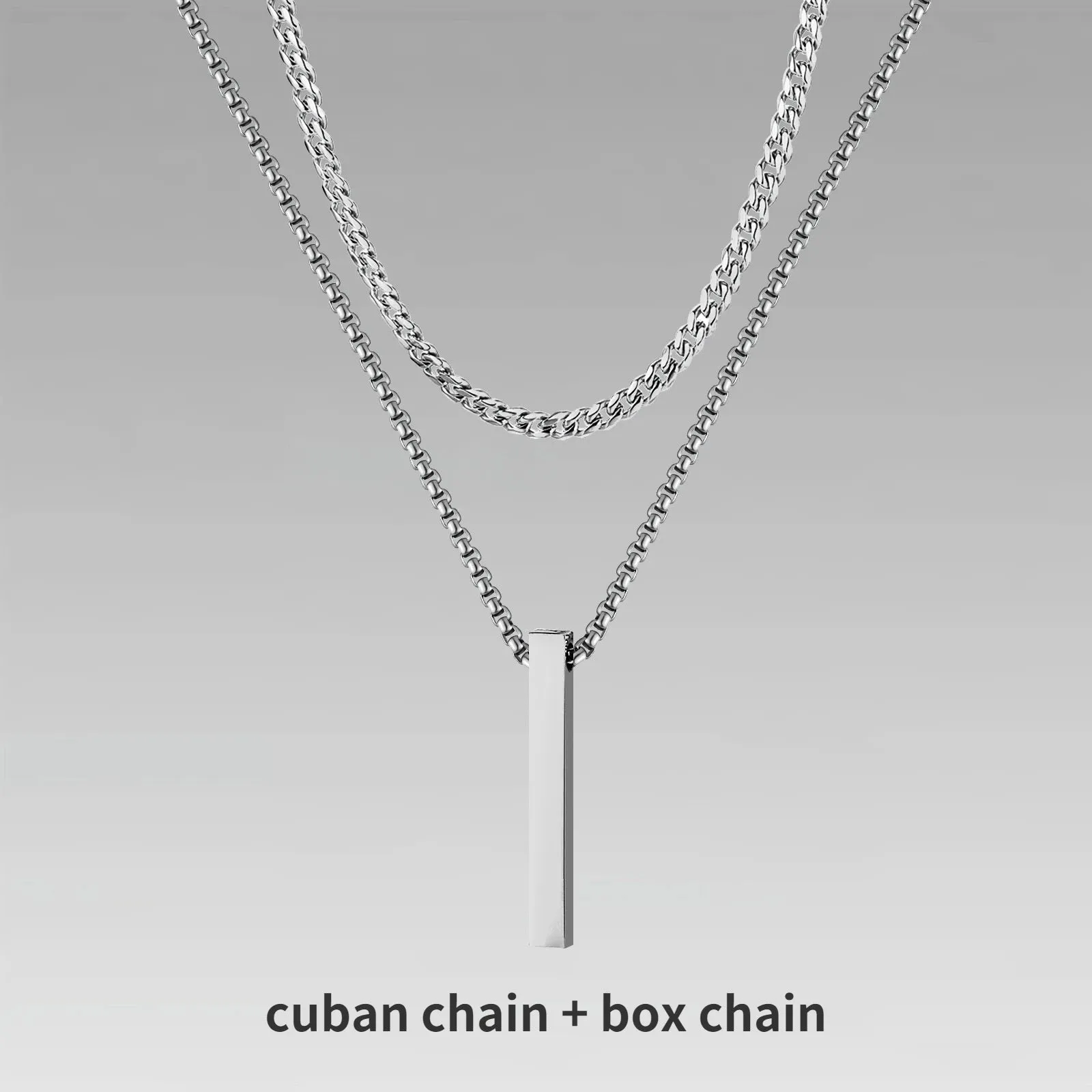 Vnox 3D Vertical Bar Necklaces for Men, Layering Stainless Steel Geometric Pendant, Layered Wheat Rope Cuban Chain, Boy Collar