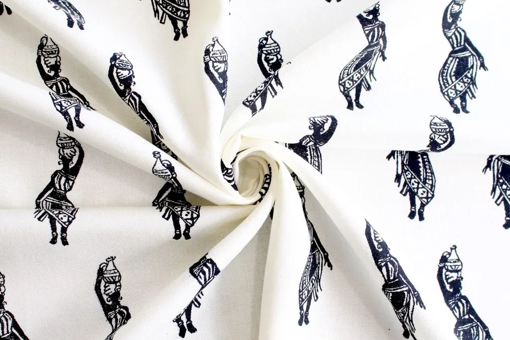 White & Black Traditional Printed Cotton Rayon Fabric