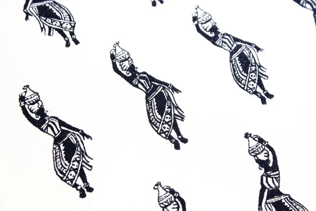 White & Black Traditional Printed Cotton Rayon Fabric