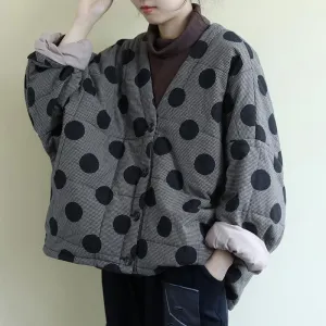 Women Polka Dot Parkas V-Neck Bat Sleeve Warm Coats Autumn/Spring New Button Loose Female Clothes Casual Parkas Coats